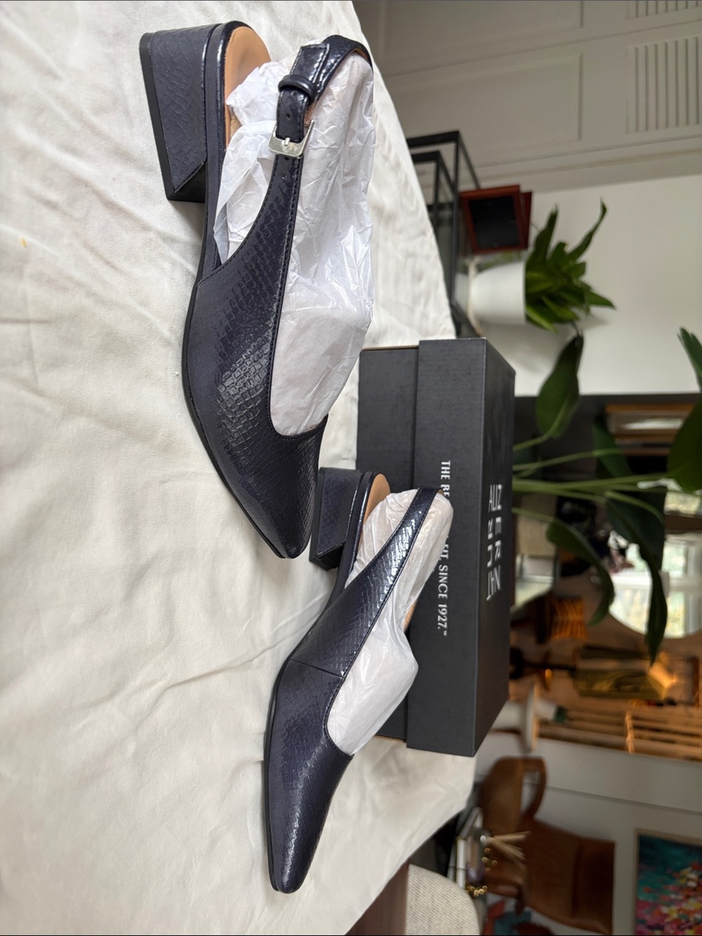 Naturalizer Navy Snake-Embossed Pointed Slingback Flats NIB
